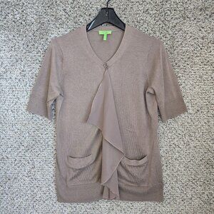 LOGO Instant Chic‎ Cardigan Womens Small Brown Button Ruffle Lightweight Ladies